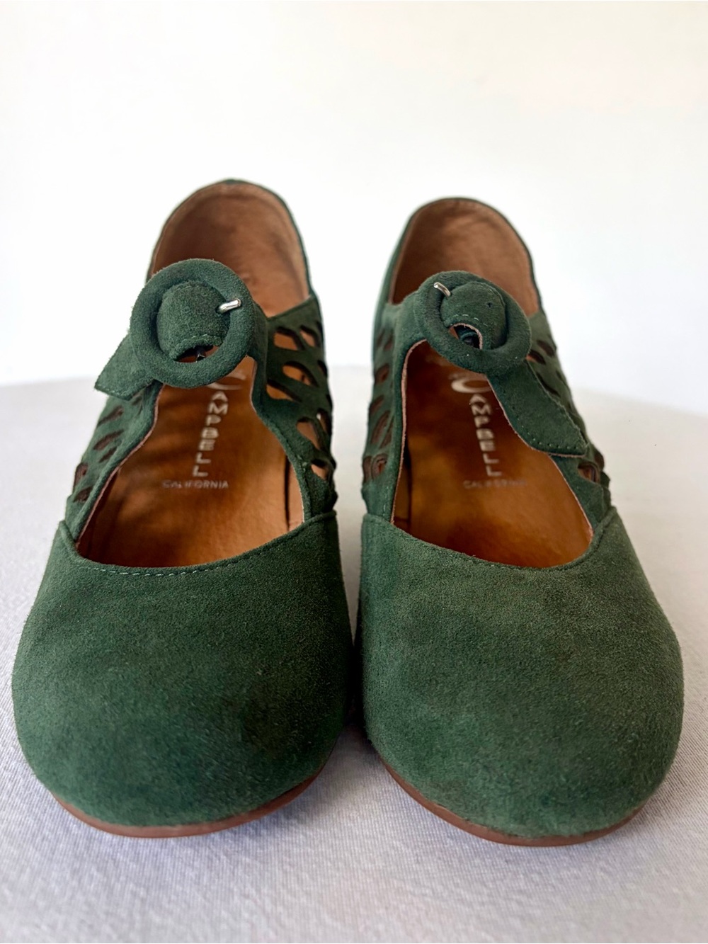 Jeffrey Campbell Havana Last Suede maryJane Buckle Wedges, green, like new - Picture 4 of 14
